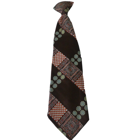 Vtg Rockabilly 60's Clip On Tie Necktie MCM Textured JcPenney WIDE Brown Orange - Picture 1 of 8